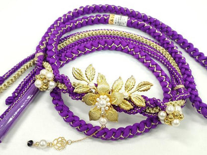平和屋着物●和装小物 振袖用帯締め 飾り付き パール 花 金糸 切り房 逸品 未使用 CAAW4097ju