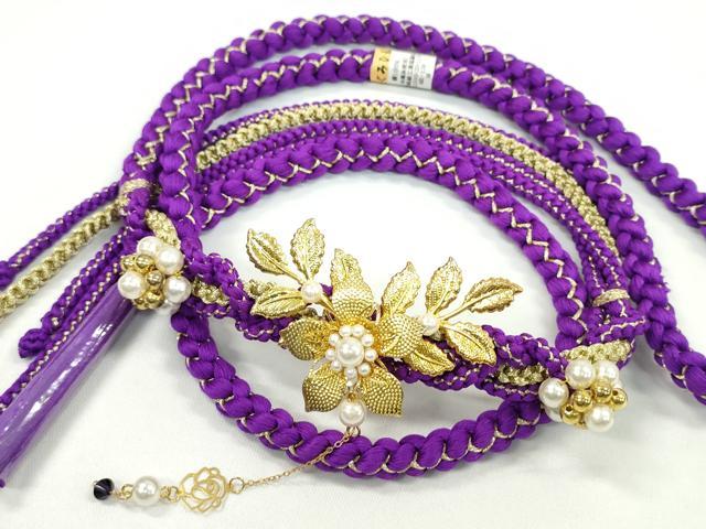 平和屋着物●和装小物 振袖用帯締め 飾り付き パール 花 金糸 切り房 逸品 未使用 CAAW4097ju
