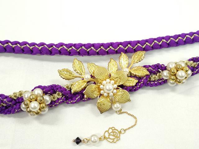 平和屋着物●和装小物 振袖用帯締め 飾り付き パール 花 金糸 切り房 逸品 未使用 CAAW4097ju