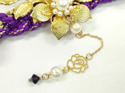 平和屋着物●和装小物 振袖用帯締め 飾り付き パール 花 金糸 切り房 逸品 未使用 CAAW4097ju