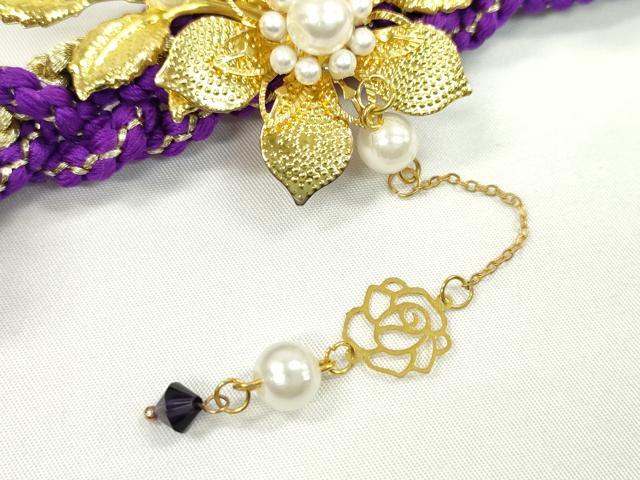 平和屋着物●和装小物 振袖用帯締め 飾り付き パール 花 金糸 切り房 逸品 未使用 CAAW4097ju