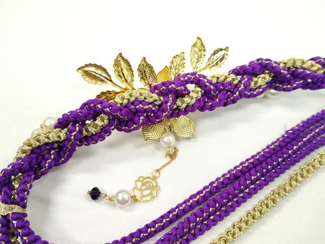 平和屋着物●和装小物 振袖用帯締め 飾り付き パール 花 金糸 切り房 逸品 未使用 CAAW4097ju