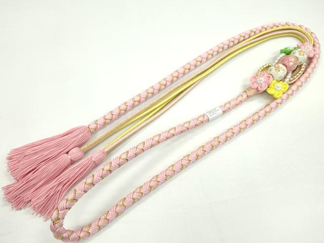 平和屋着物●和装小物 振袖用帯締め 飾り玉 つまみ細工 パール 花 虹色 金糸 撚り房 逸品 未使用 CAAW4099ju