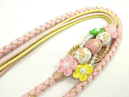 平和屋着物●和装小物 振袖用帯締め 飾り玉 つまみ細工 パール 花 虹色 金糸 撚り房 逸品 未使用 CAAW4100ju