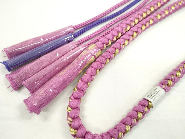 平和屋着物●和装小物　振袖用帯締め　飾り玉　つまみ細工　パール　花　若紫色　金糸　切り房　逸品　未使用　CAAW4103ju