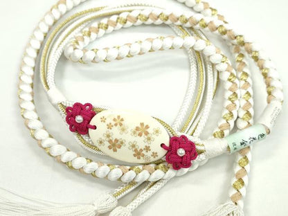 平和屋着物●和装小物　振袖用帯締め　パール　白色　色花金　金糸　撚り房　逸品　未使用　CAAW4129ju