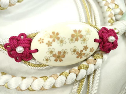 平和屋着物●和装小物　振袖用帯締め　パール　白色　色花金　金糸　撚り房　逸品　未使用　CAAW4129ju