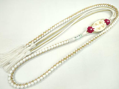 平和屋着物●和装小物　振袖用帯締め　パール　白色　色花金　金糸　撚り房　逸品　未使用　CAAW4129ju