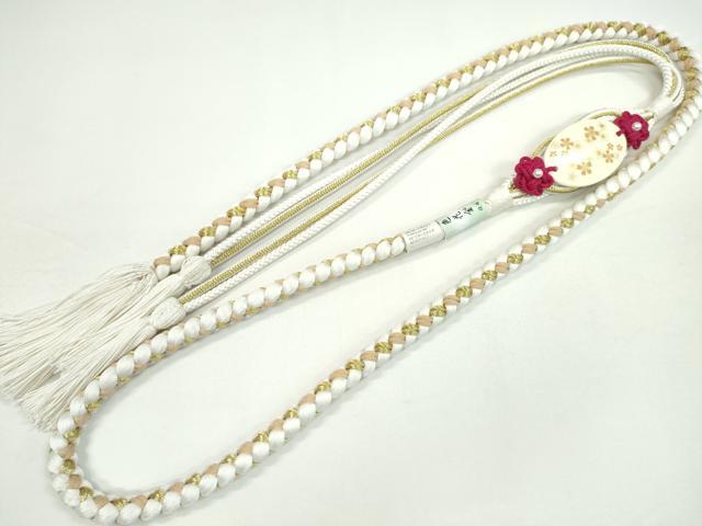 平和屋着物●和装小物　振袖用帯締め　パール　白色　色花金　金糸　撚り房　逸品　未使用　CAAW4129ju