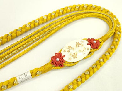 平和屋着物●和装小物 振袖用帯締め 花 パール 鬱金色 色花金 金糸 撚り房 逸品 未使用 CAAW4132ju
