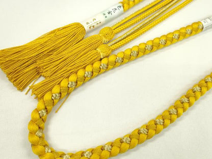 平和屋着物●和装小物 振袖用帯締め 花 パール 鬱金色 色花金 金糸 撚り房 逸品 未使用 CAAW4132ju