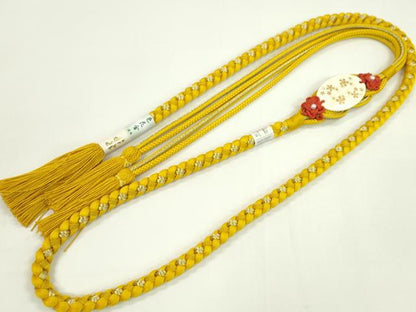 平和屋着物●和装小物 振袖用帯締め 花 パール 鬱金色 色花金 金糸 撚り房 逸品 未使用 CAAW4132ju