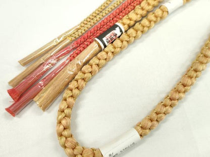 平和屋着物●和装小物 振袖用帯締め 花飾り 梅 パール 萱草色 金糸 切り房 逸品 未使用 CAAW4137ju