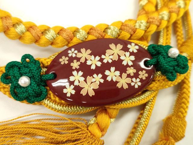 平和屋着物●和装小物　振袖用帯締め　花　パール　金茶色　色花金　金糸　撚り房　逸品　未使用　CAAW4140ju