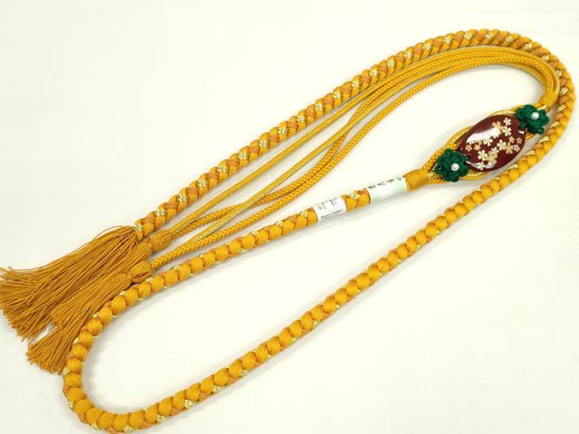 平和屋着物●和装小物　振袖用帯締め　花　パール　金茶色　色花金　金糸　撚り房　逸品　未使用　CAAW4140ju