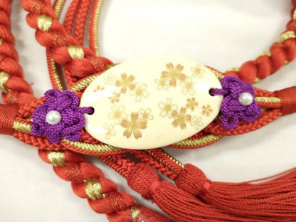 平和屋着物●和装小物　振袖用帯締め　飾り付き　舞花　色花金　金糸　撚り房　逸品　未使用　CAAW4142ju