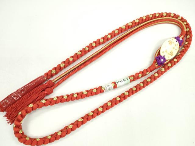 平和屋着物●和装小物　振袖用帯締め　飾り付き　舞花　色花金　金糸　撚り房　逸品　未使用　CAAW4142ju