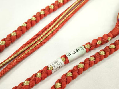 平和屋着物●和装小物　振袖用帯締め　飾り付き　舞花　色花金　金糸　撚り房　逸品　未使用　CAAW4142ju