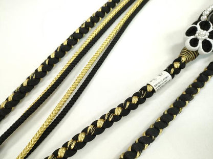 平和屋着物●和装小物　振袖用帯締め　飾り玉　つまみ細工　花　パール　黒色　金糸　撚り房　逸品　未使用　CAAW4145ju