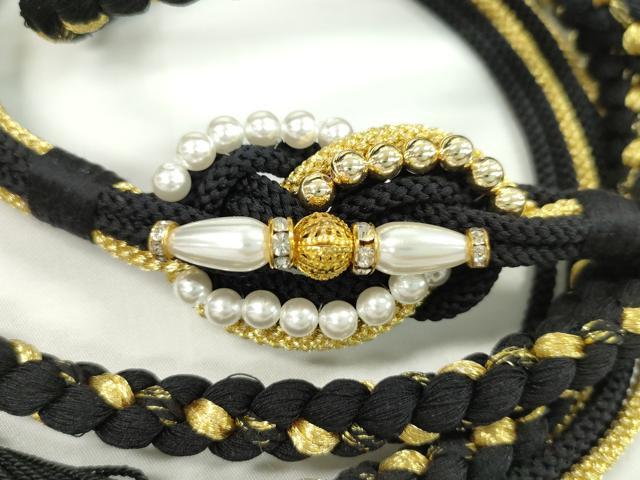 平和屋着物●和装小物　振袖用帯締め　パール　ビジュー　黒色　金糸　撚り房　逸品　未使用　CAAW4147ju