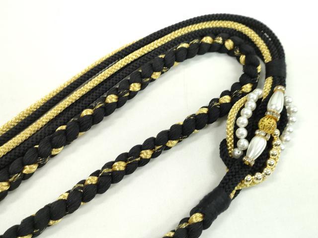 平和屋着物●和装小物　振袖用帯締め　パール　ビジュー　黒色　金糸　撚り房　逸品　未使用　CAAW4147ju