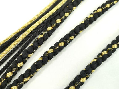 平和屋着物●和装小物　振袖用帯締め　パール　ビジュー　黒色　金糸　撚り房　逸品　未使用　CAAW4147ju