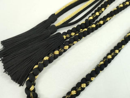 平和屋着物●和装小物　振袖用帯締め　パール　ビジュー　黒色　金糸　撚り房　逸品　未使用　CAAW4147ju