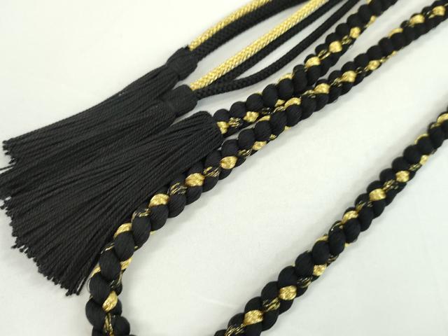 平和屋着物●和装小物　振袖用帯締め　パール　ビジュー　黒色　金糸　撚り房　逸品　未使用　CAAW4147ju