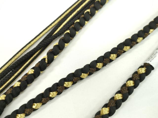 平和屋着物●和装小物　振袖用帯締め　飾り付き　舞花　色花金　黒　金糸　撚り房　逸品　未使用　CAAW4149ju
