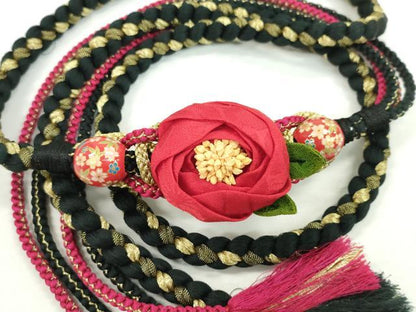 平和屋着物●和装小物　振袖用帯締め　飾り付き　飾り玉　花飾り　黒　金糸　切り房　逸品　未使用　CAAW4150ju