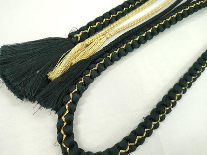 平和屋着物●和装小物　振袖用帯締め　飾り付き　ビジュー　花　パール　黒　金糸　切り房　逸品　未使用　CAAW4152ju