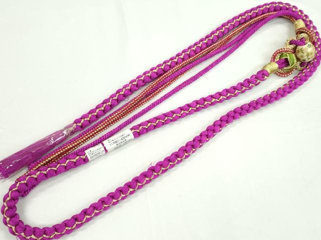 平和屋着物●和装小物 振袖用帯締め 飾り玉 花 小田巻き オーキッドパープル 金糸 切り房 逸品 未使用 CAAW4153ju