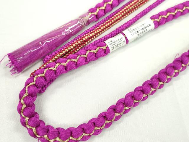 平和屋着物●和装小物 振袖用帯締め 飾り玉 花 小田巻き オーキッドパープル 金糸 切り房 逸品 未使用 CAAW4153ju