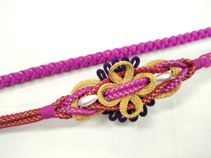 平和屋着物●和装小物 振袖用帯締め 飾り結び 花 パール 切り房 金糸 逸品 未使用 CAAW4189ju