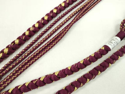 平和屋着物●和装小物　振袖用帯締め　飾り付き　飾り玉　パール　花　暗紅色　金糸　撚り房　逸品　未使用　CAAW4252ju