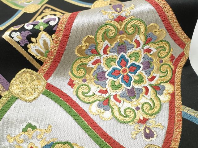 平和屋着物●六通柄袋帯　唐織　正倉院花唐草文　黒地　金銀糸　正絹　逸品　CAAW4535hy