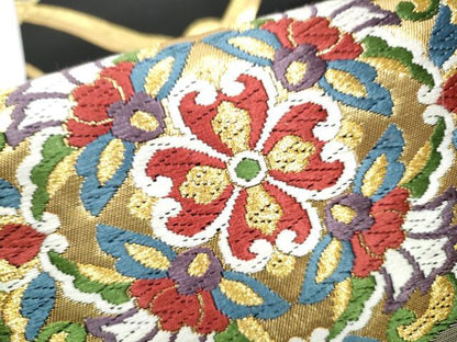平和屋着物●六通柄袋帯　唐織　正倉院花唐草文　黒地　金銀糸　正絹　逸品　CAAW4535hy