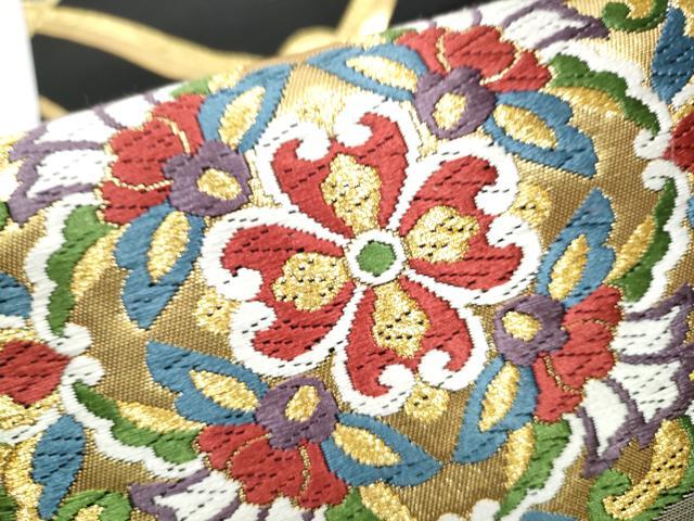 平和屋着物●六通柄袋帯　唐織　正倉院花唐草文　黒地　金銀糸　正絹　逸品　CAAW4535hy