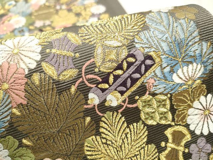 平和屋着物●西陣の老舗 1782年創業 山下織物 六通柄袋帯 唐織 宝尽くし花文 金糸 正絹 逸品 CAAW4539hy
