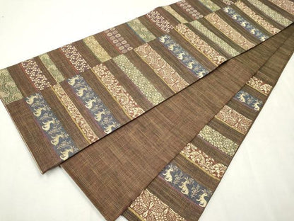 平和屋着物▽スリーシーズン 春夏秋 六通柄袋帯 名物裂 金糸 正絹 逸品 CAAW4541hy