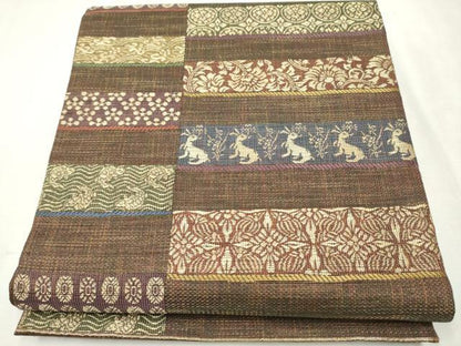 平和屋着物▽スリーシーズン 春夏秋 六通柄袋帯 名物裂 金糸 正絹 逸品 CAAW4541hy