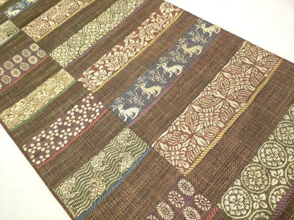 平和屋着物▽スリーシーズン 春夏秋 六通柄袋帯 名物裂 金糸 正絹 逸品 CAAW4541hy