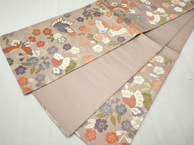 平和屋着物▼全通柄袋帯 唐織 花蝶文 金銀糸 正絹 逸品 CAAW4544hy