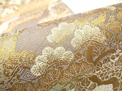 平和屋着物●博多織人 黒木織物 本場筑前博多帯 佐賀錦 六通柄袋帯 道長草花文 金糸 証紙付き 正絹 逸品 未使用 CAAW4550hy