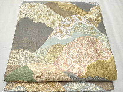 平和屋着物●六通柄袋帯 唐織 遠山吉祥花文 金糸 正絹 逸品 CAAW4557hy