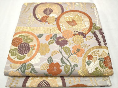 平和屋着物●六通柄袋帯 唐織 花丸文 金糸 正絹 逸品 CAAW4567hy