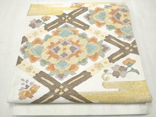 平和屋着物●爪掻き本綴れ　八寸名古屋帯　菱花文　金糸　正絹　逸品　CAAW4585hy