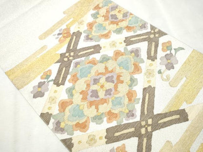 平和屋着物●爪掻き本綴れ　八寸名古屋帯　菱花文　金糸　正絹　逸品　CAAW4585hy