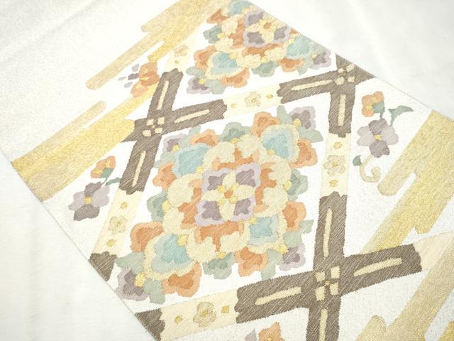 平和屋着物●爪掻き本綴れ　八寸名古屋帯　菱花文　金糸　正絹　逸品　CAAW4585hy