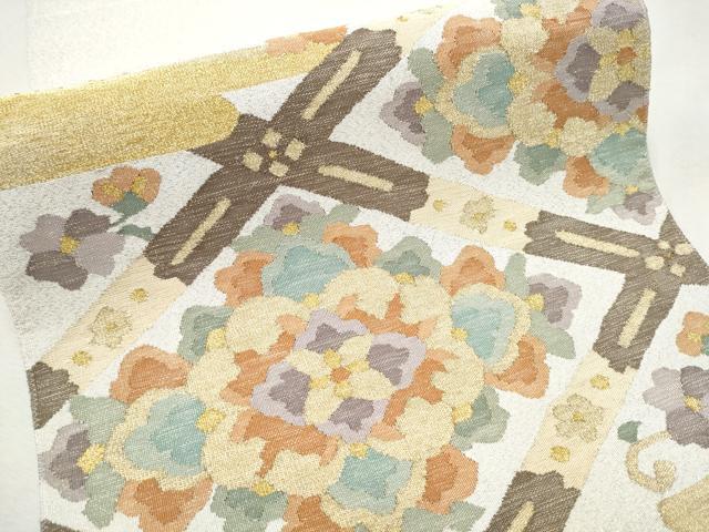 平和屋着物●爪掻き本綴れ　八寸名古屋帯　菱花文　金糸　正絹　逸品　CAAW4585hy